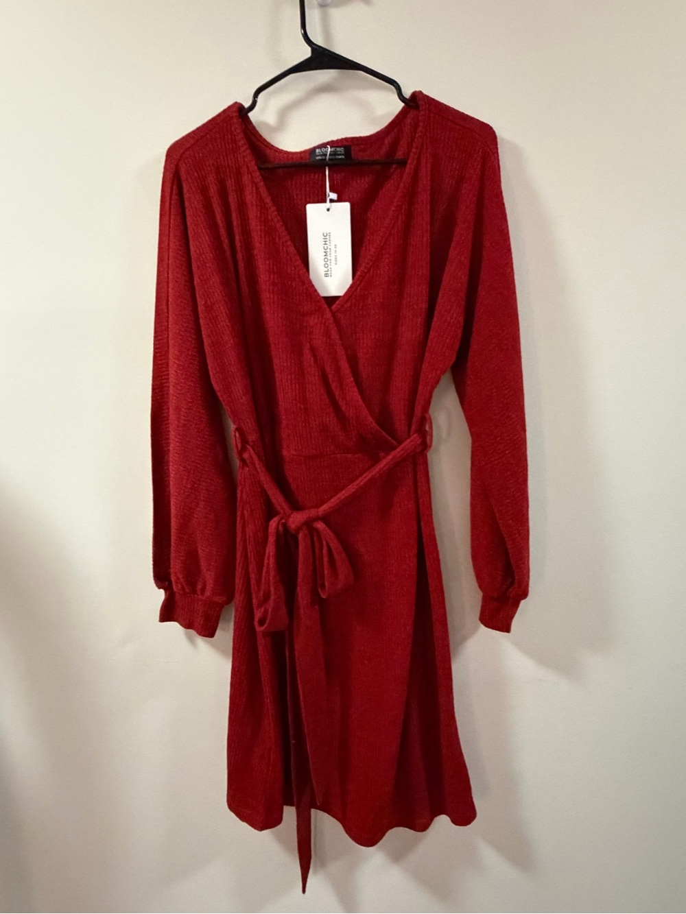 Red Wrap Dress with Tie Waist -bloomchic